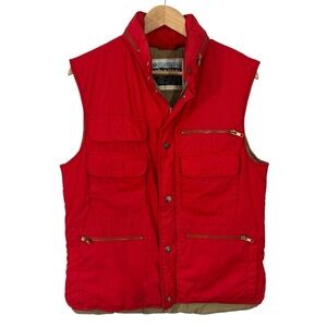 Vintage 80s 90s Hiking Vest Mens M Red Full Zip Puffer Pockets Packable GUC